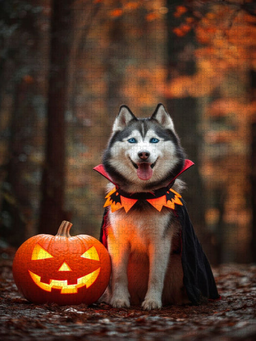 Husky - Halloween im Herbstwald - CALVENDO Foto-Puzzle'