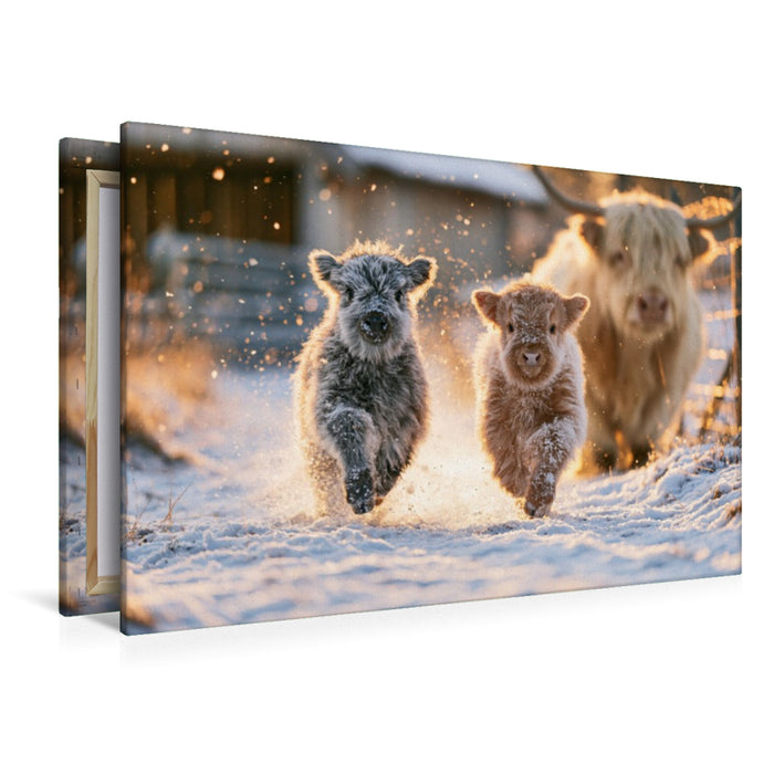 Premium Textil-Leinwand Winterglück auf vier Hufen