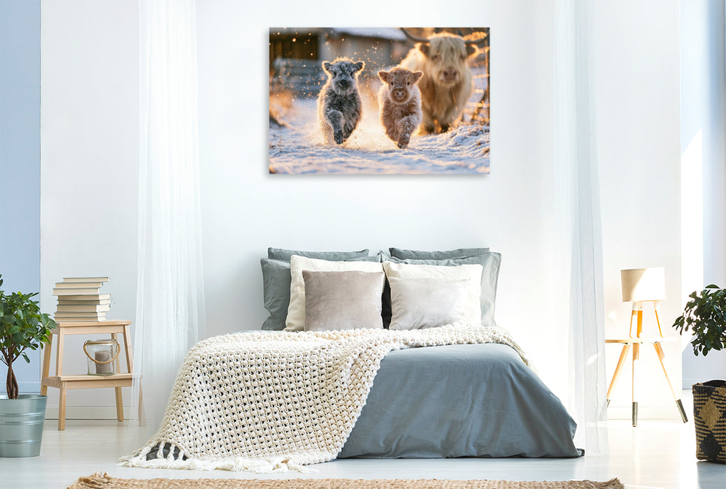 Premium Textil-Leinwand Winterglück auf vier Hufen