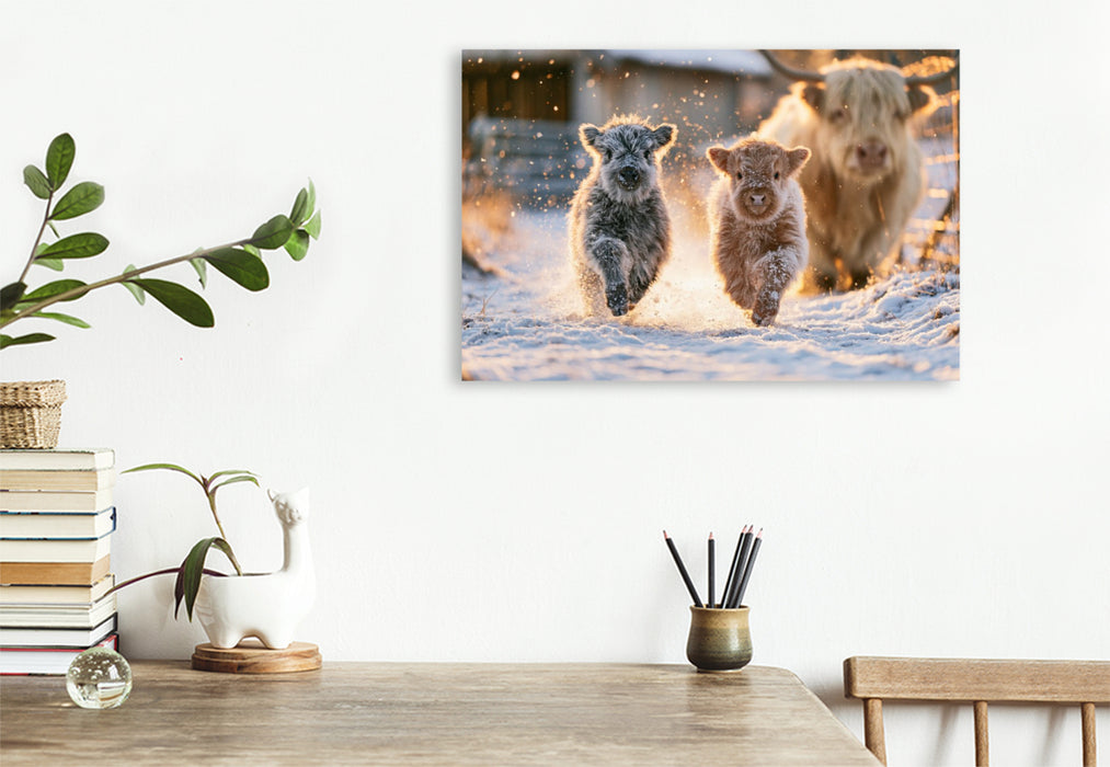 Premium Textil-Leinwand Winterglück auf vier Hufen