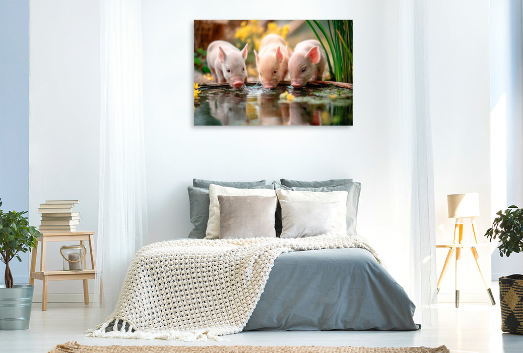 Premium Textil-Leinwand Ferkelglück