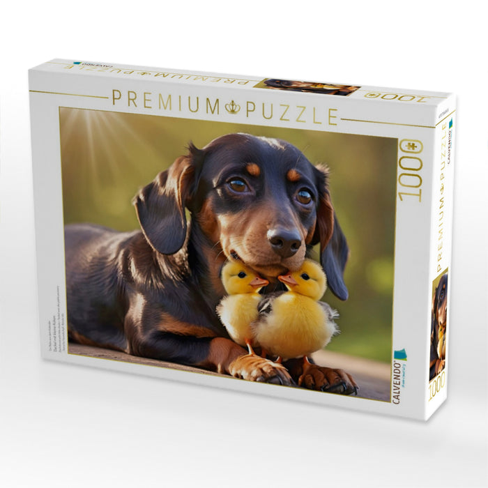 Dackel mit kleine Küken - CALVENDO Foto-Puzzle'