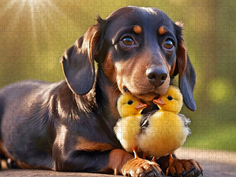Dackel mit kleine Küken - CALVENDO Foto-Puzzle'