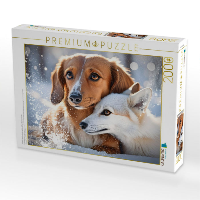 Dackel und Fuchs im winterlichen Schneetraum - CALVENDO Foto-Puzzle'