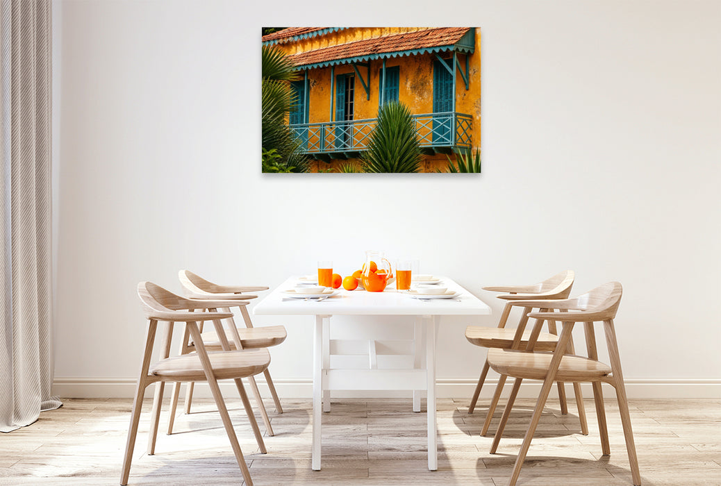 Premium Textil-Leinwand Koloniale Architektur auf Gorée – Historisches Haus im Senegal