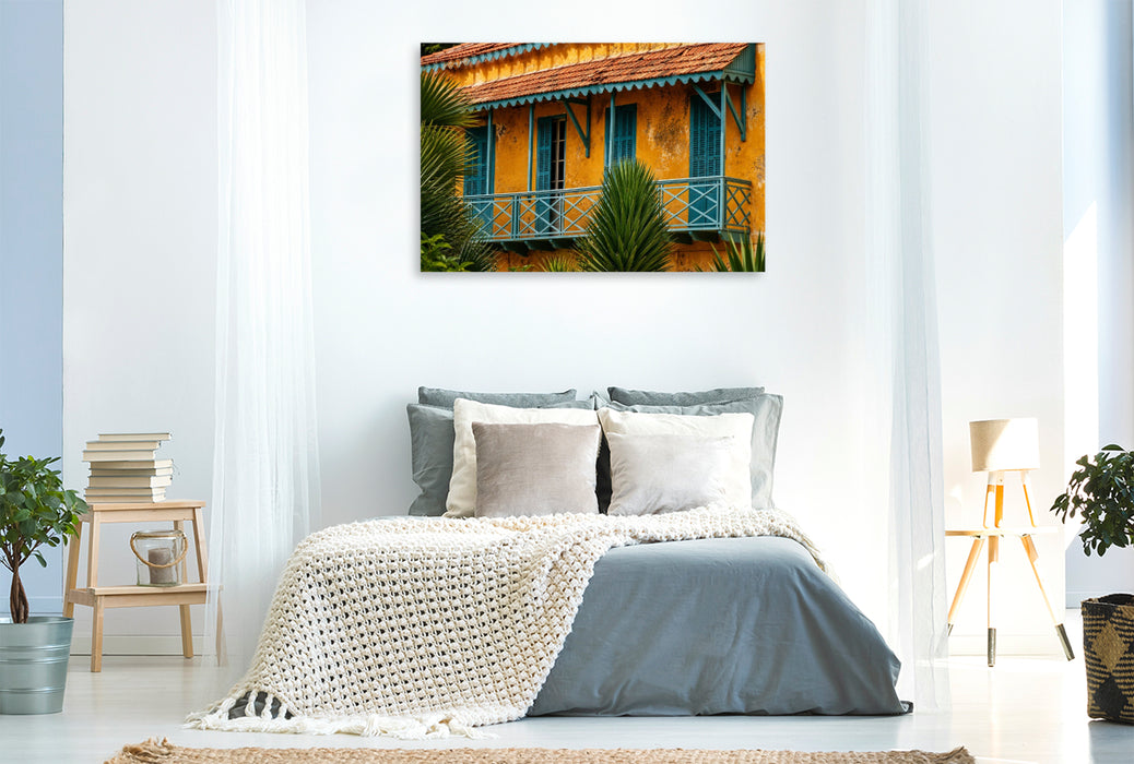Premium Textil-Leinwand Koloniale Architektur auf Gorée – Historisches Haus im Senegal