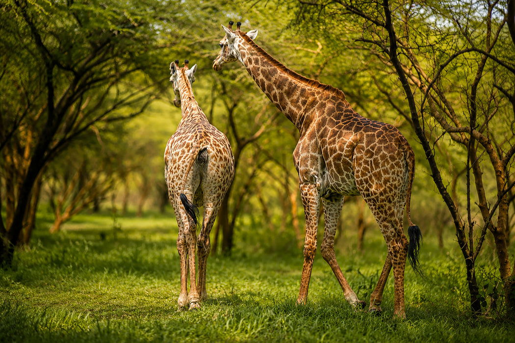 Premium Textil-Leinwand Giraffen in der Savanne – Faszinierende Tierwelt im Senegal