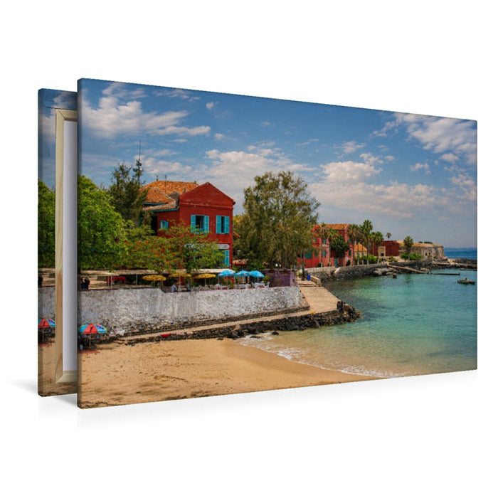 Premium Textil-Leinwand Bunte Kolonialhäuser auf Gorée – Historisches Inseljuwel im Senegal