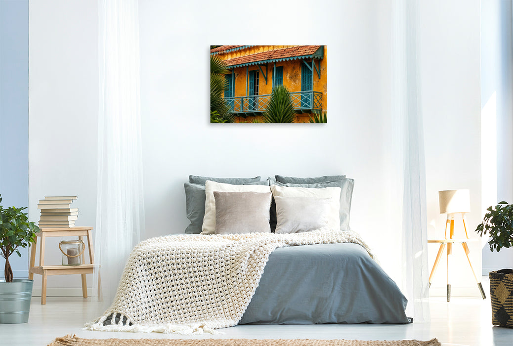 Premium Textil-Leinwand Koloniale Architektur auf Gorée – Historisches Haus im Senegal
