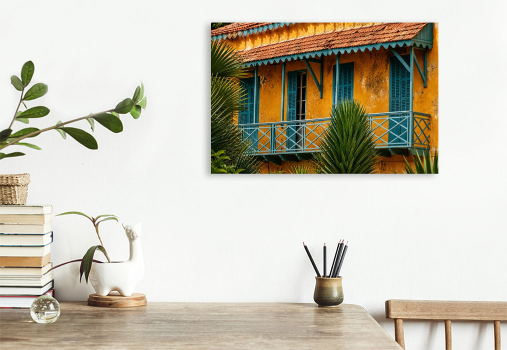 Premium Textil-Leinwand Koloniale Architektur auf Gorée – Historisches Haus im Senegal