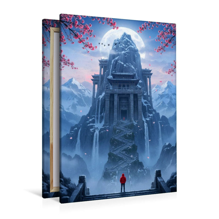 Premium Textil-Leinwand Die letzten Stufen zum Ziel - buddhistischer Fantasie Tempel
