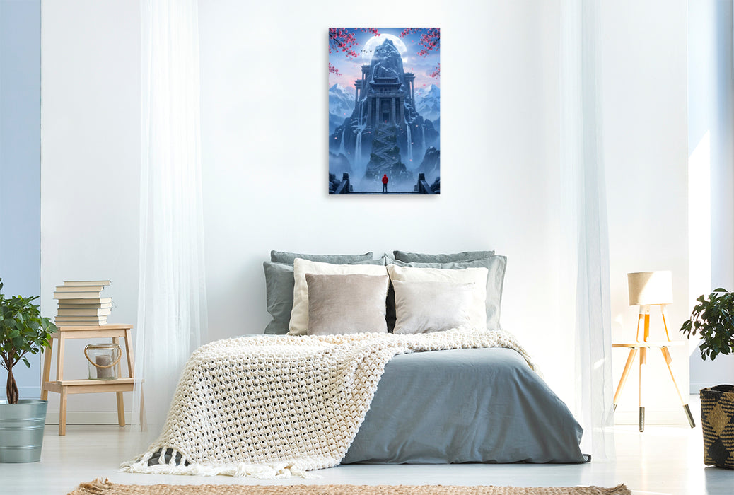 Premium Textil-Leinwand Die letzten Stufen zum Ziel - buddhistischer Fantasie Tempel