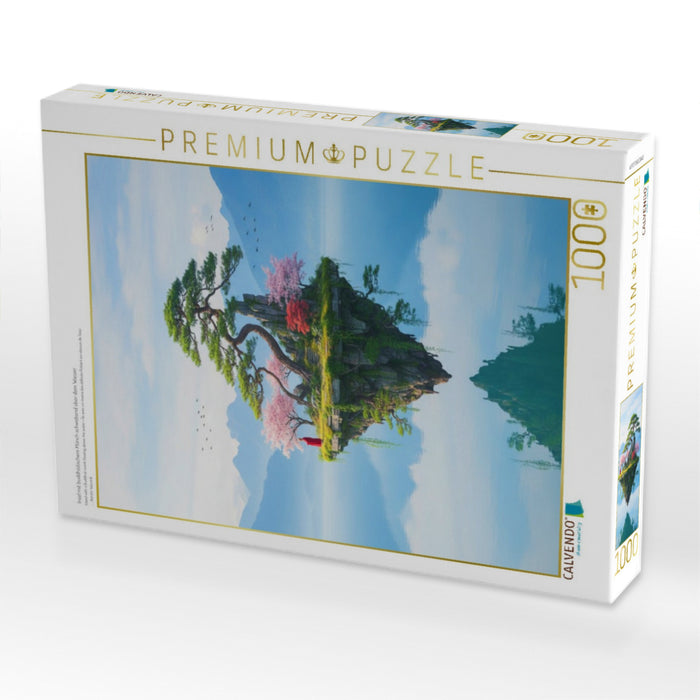 Insel mit buddhistischem Mönch schwebend über dem Wasser - CALVENDO Foto-Puzzle'
