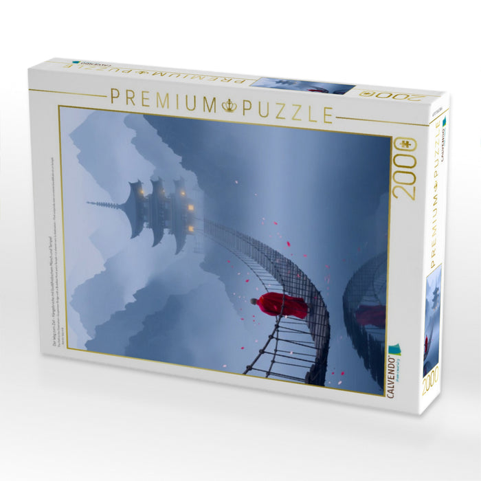 Der Weg zum Ziel - Hängebrücke mit buddhistischem Mönch und Tempel - CALVENDO Foto-Puzzle'