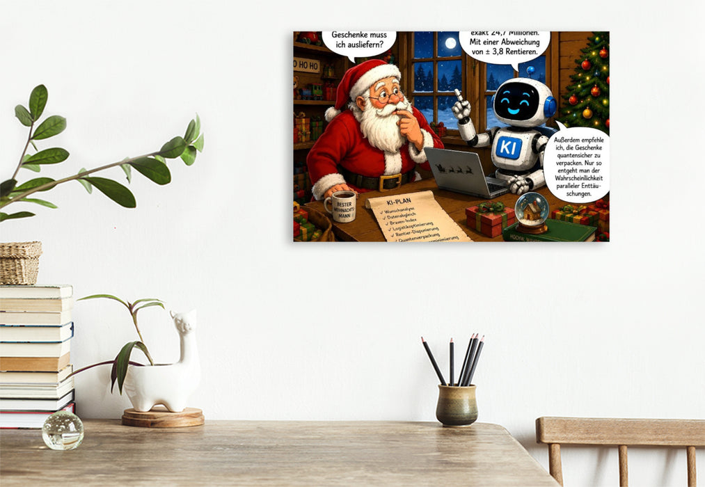 Premium Textil-Leinwand Diskussion mit dem Weihnachtsmann