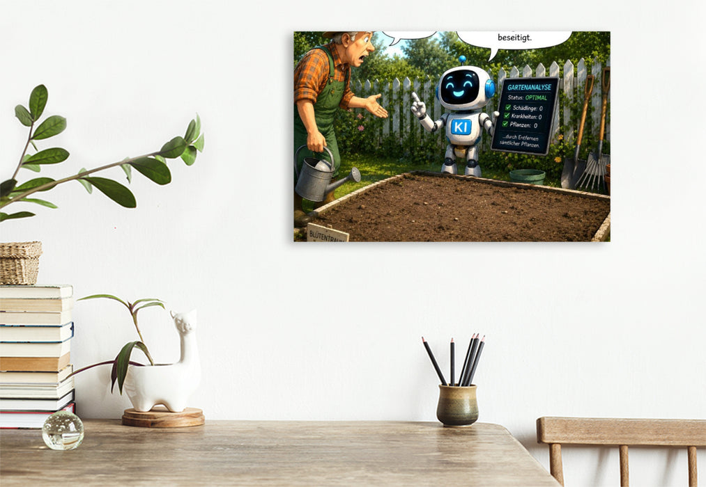 Premium Textil-Leinwand Spaß im Garten