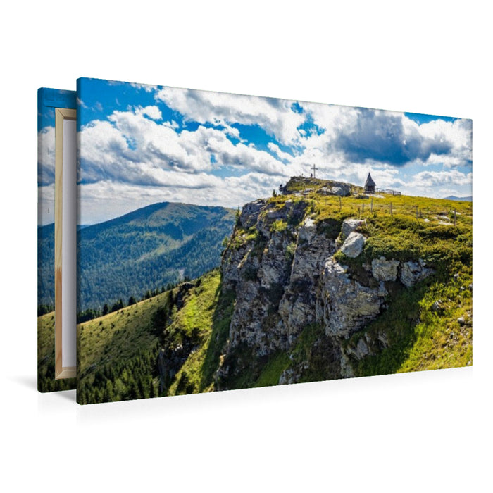 Premium Textil-Leinwand Gipfelkreuz und Kapelle auf der Frauenalpe