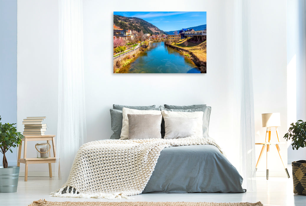 Premium Textil-Leinwand Die Mur und der Blick zur Stolzalpe