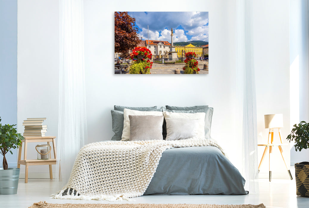 Premium Textil-Leinwand Die Mariensäule am Schillerplatz