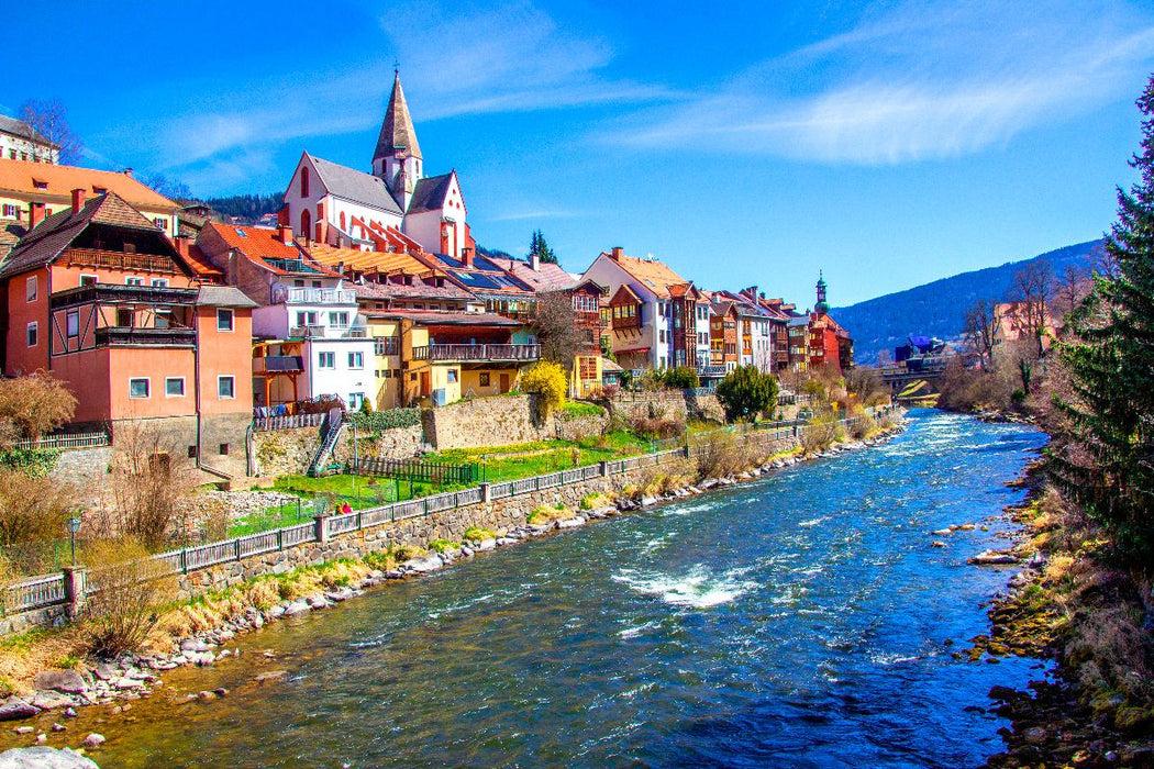 Premium Textil-Leinwand Die Mur fließt durch Murau