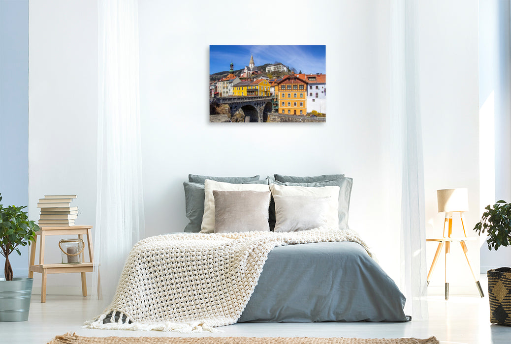 Premium Textil-Leinwand Die Bahnhofsbrücke in der Altstadt