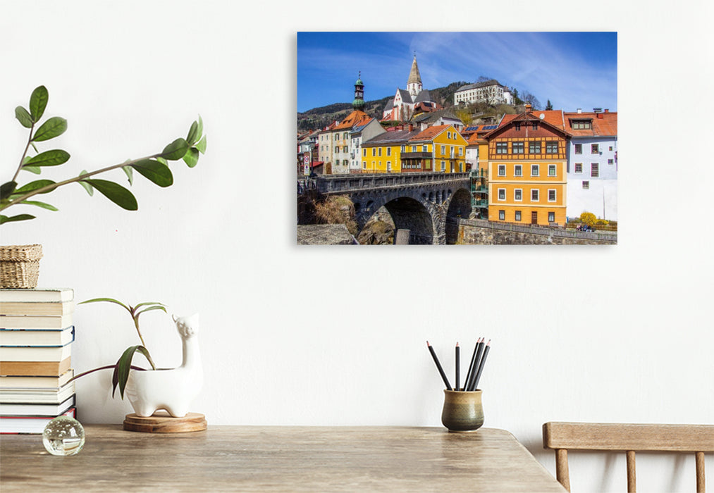 Premium Textil-Leinwand Die Bahnhofsbrücke in der Altstadt