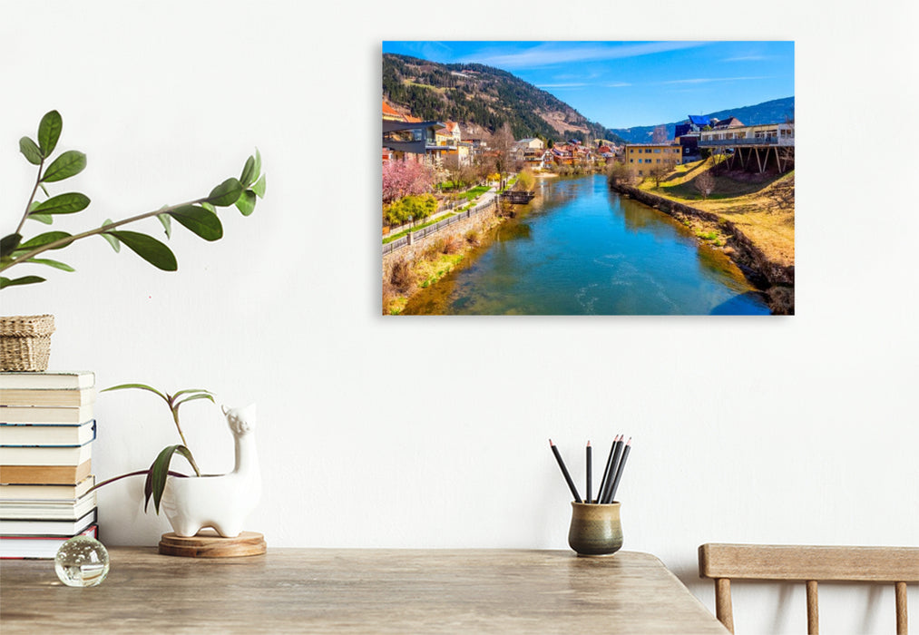 Premium Textil-Leinwand Die Mur und der Blick zur Stolzalpe