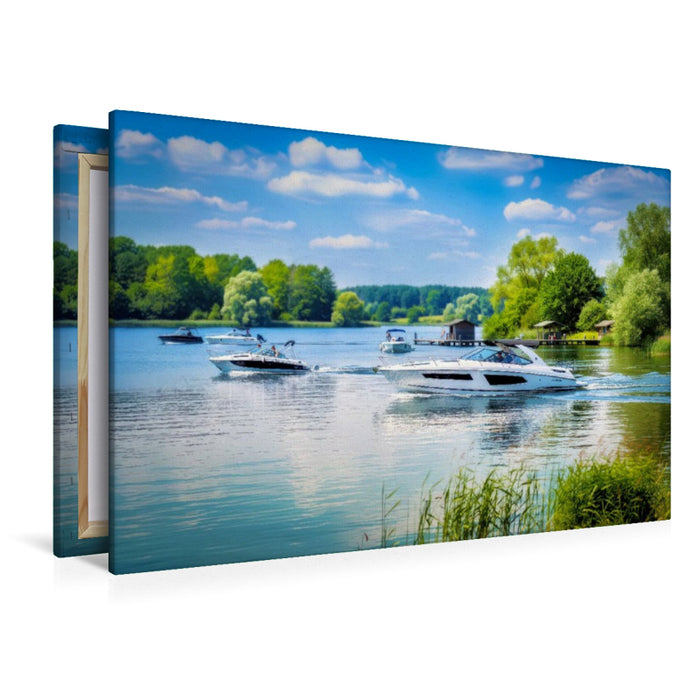 Premium Textil-Leinwand Baden, wandern, atmen, mehr braucht ein guter Tag nicht.