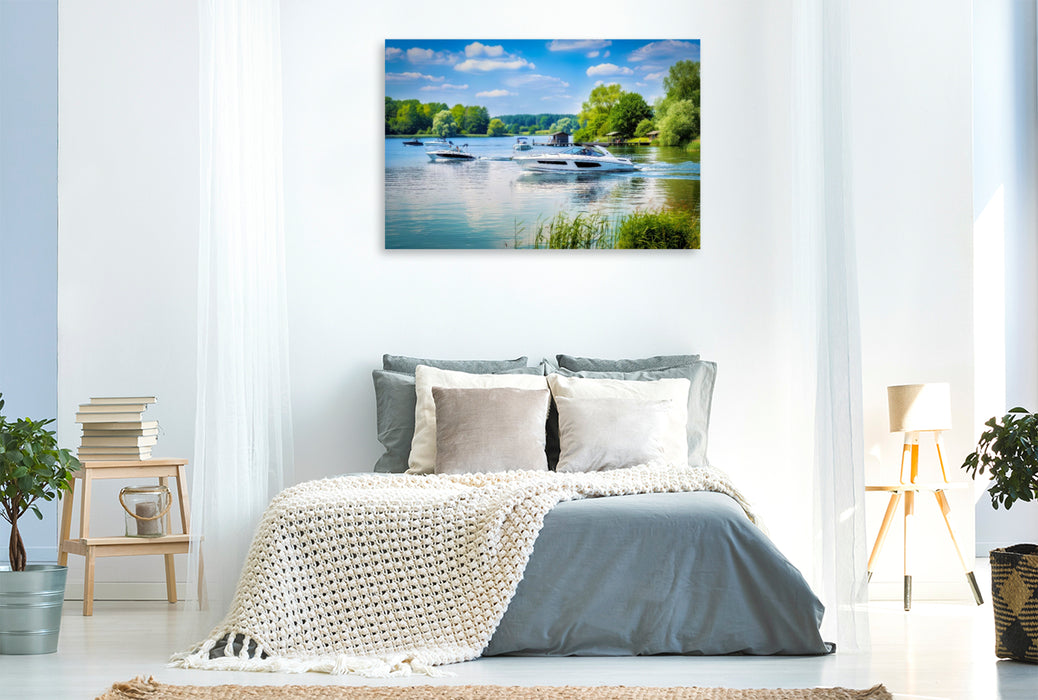 Premium Textil-Leinwand Baden, wandern, atmen, mehr braucht ein guter Tag nicht.