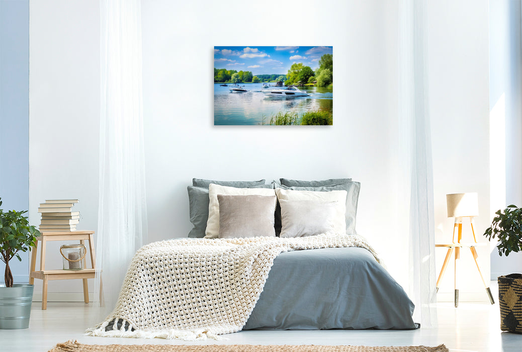 Premium Textil-Leinwand Baden, wandern, atmen, mehr braucht ein guter Tag nicht.