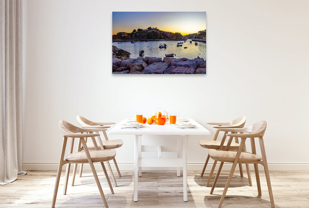 Premium Textil-Leinwand Abendruhe im Hafen von Albufeira