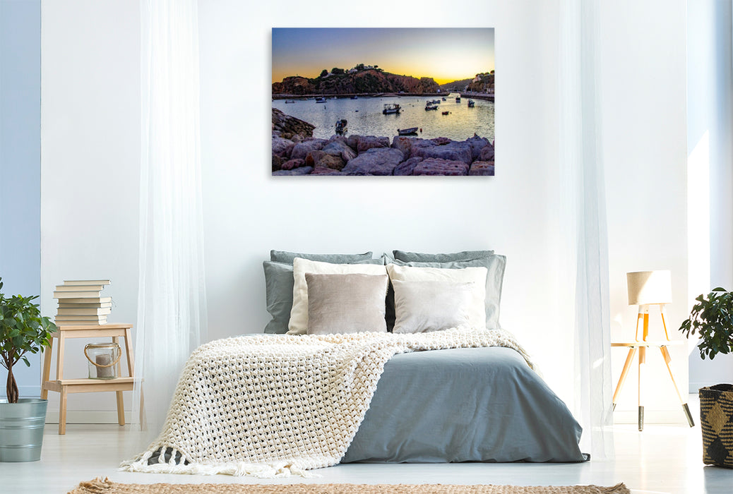 Premium Textil-Leinwand Abendruhe im Hafen von Albufeira