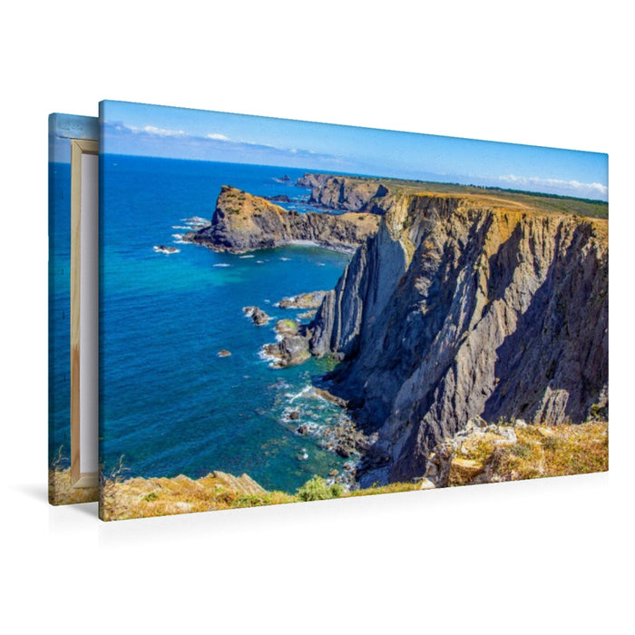 Premium Textil-Leinwand Steilklippen der Ponta da Atalaia in Arrifana