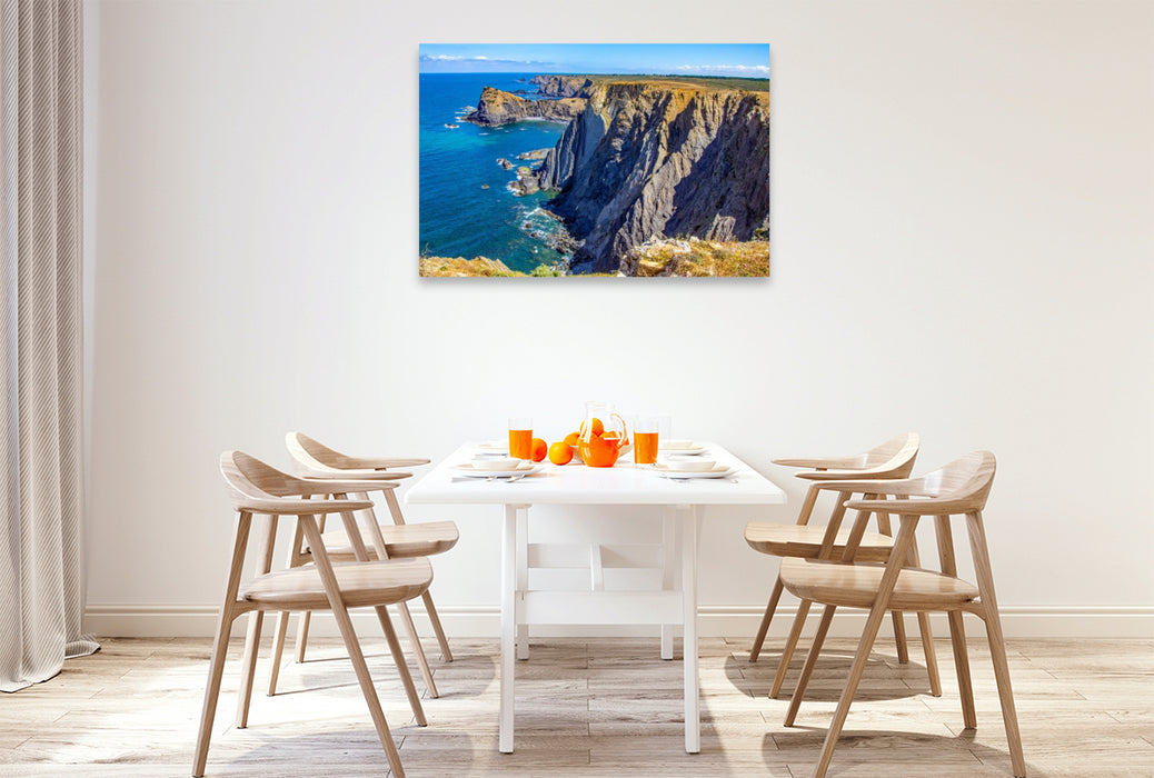 Premium Textil-Leinwand Steilklippen der Ponta da Atalaia in Arrifana