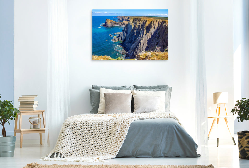 Premium Textil-Leinwand Steilklippen der Ponta da Atalaia in Arrifana
