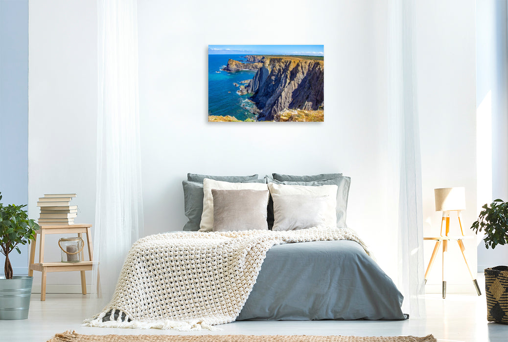 Premium Textil-Leinwand Steilklippen der Ponta da Atalaia in Arrifana