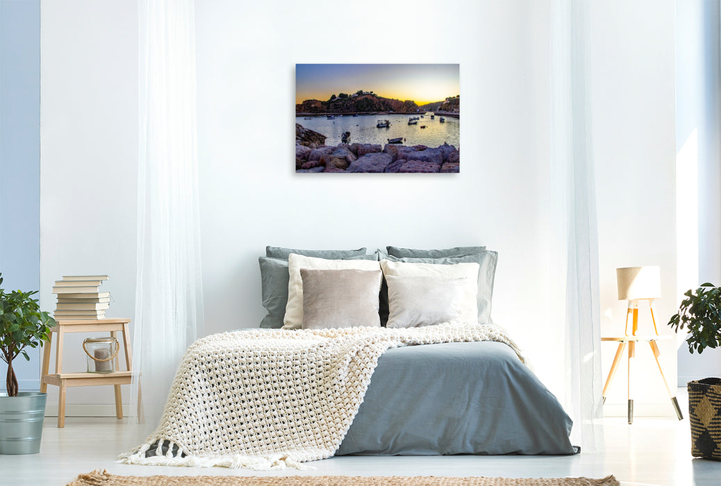 Premium Textil-Leinwand Abendruhe im Hafen von Albufeira