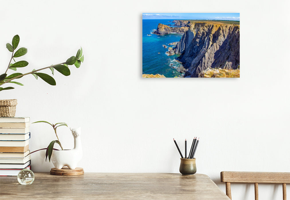 Premium Textil-Leinwand Steilklippen der Ponta da Atalaia in Arrifana
