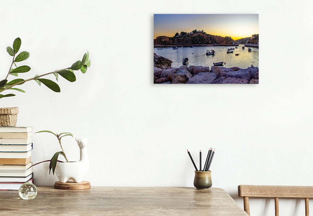 Premium Textil-Leinwand Abendruhe im Hafen von Albufeira