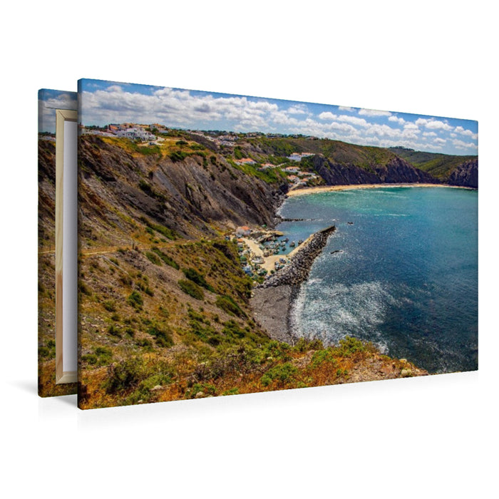 Premium Textil-Leinwand Der kleine Fischerhafen von Praia da Arrifana