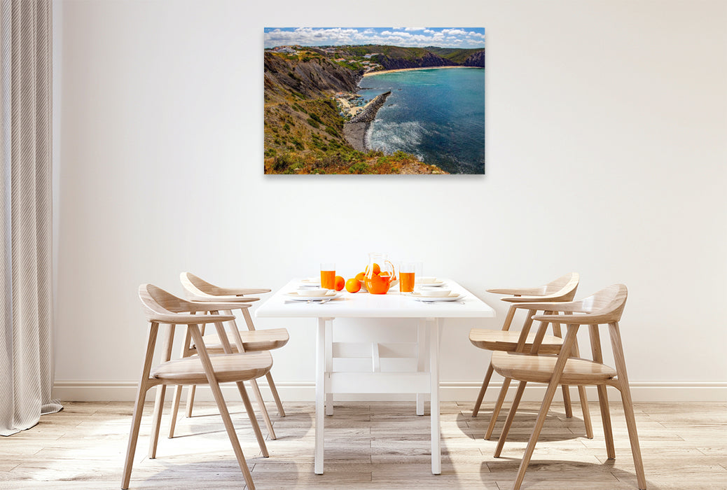 Premium Textil-Leinwand Der kleine Fischerhafen von Praia da Arrifana