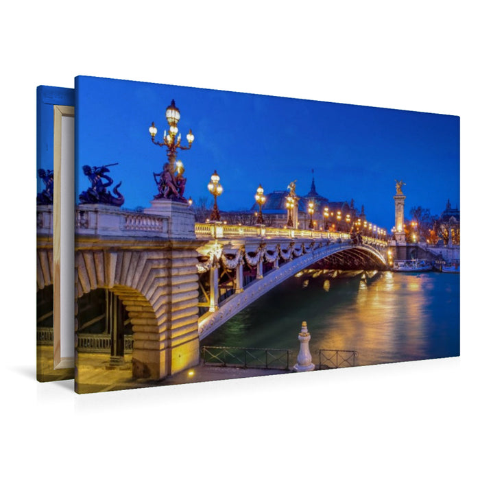 Premium Textil-Leinwand Seine-Brücke Pont Alexandre III zur blauen Stunde
