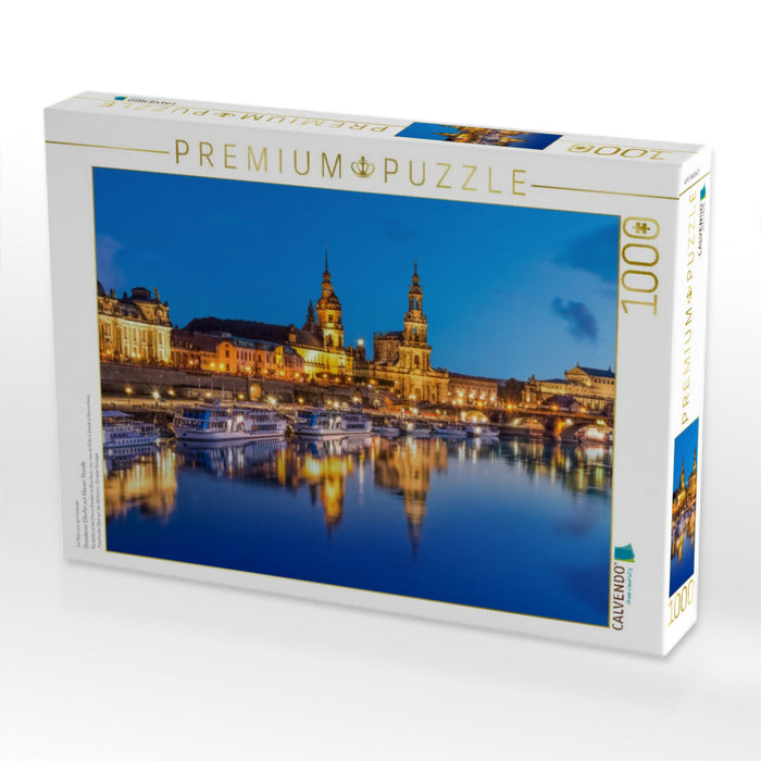 Dresdener Elbufer zur blauen Stunde - CALVENDO Foto-Puzzle'