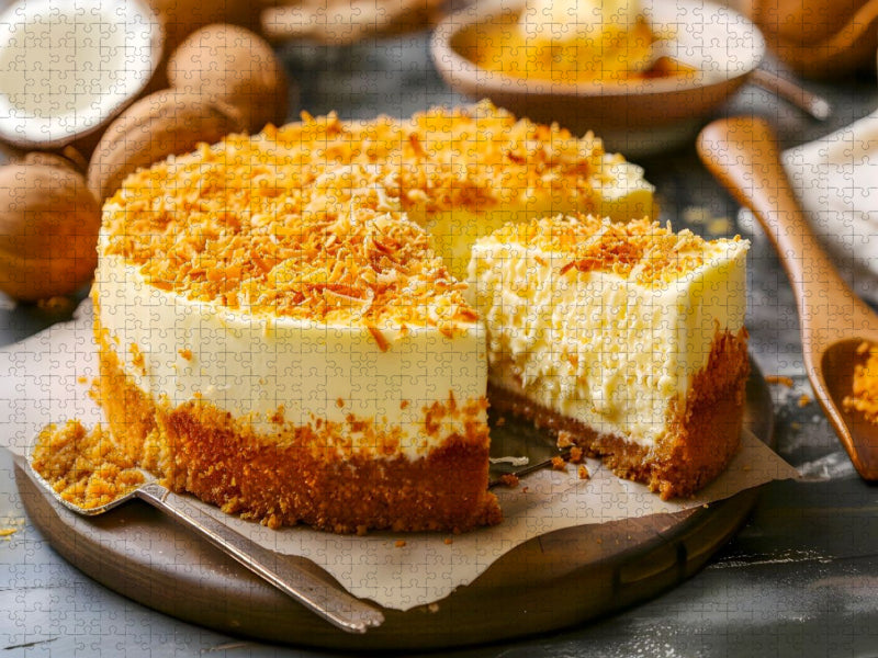 Käsecremedessert mit feinen Kokosraspeln als zartes süßes Puzzlemotiv - CALVENDO Foto-Puzzle'