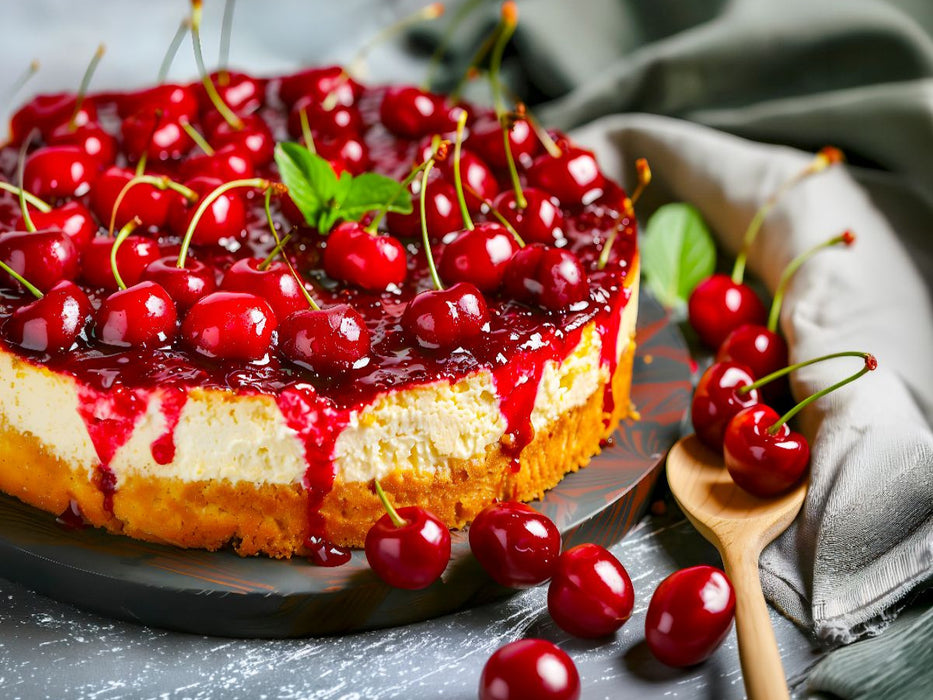 Kirschquarkkuchen mit ganzen Kirschen als köstliches Dessertmotiv für Genießer - CALVENDO Foto-Puzzle'