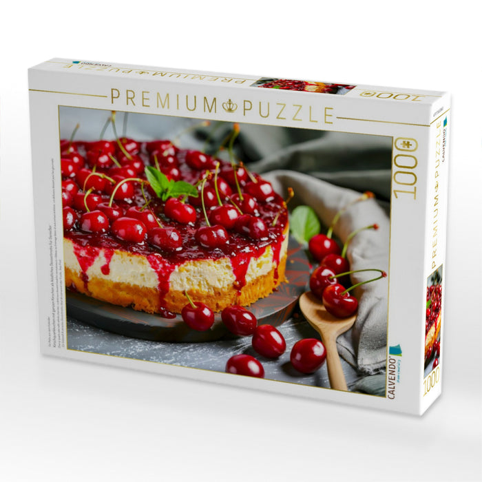 Kirschquarkkuchen mit ganzen Kirschen als köstliches Dessertmotiv für Genießer - CALVENDO Foto-Puzzle'