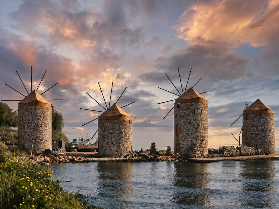 Windmühlen an der Küste von Tampakika auf Chios - CALVENDO Foto-Puzzle'