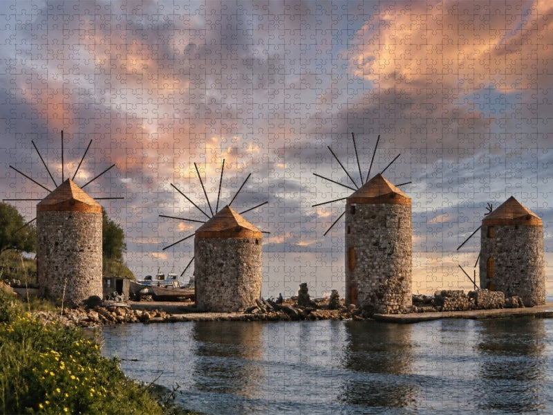 Windmühlen an der Küste von Tampakika auf Chios - CALVENDO Foto-Puzzle'