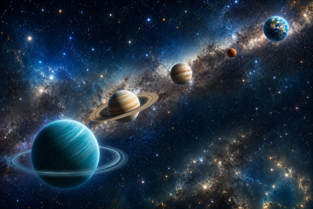 Premium Textil-Leinwand Planeten:Uranus, Saturn, Jupiter, Mars und Erde
