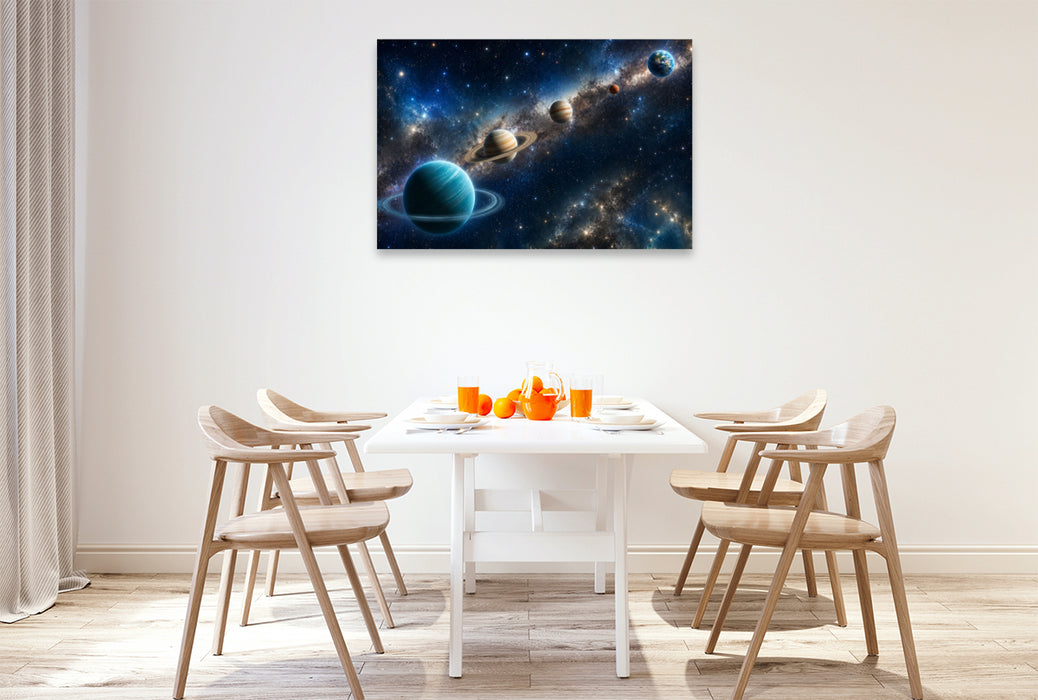 Premium Textil-Leinwand Planeten:Uranus, Saturn, Jupiter, Mars und Erde